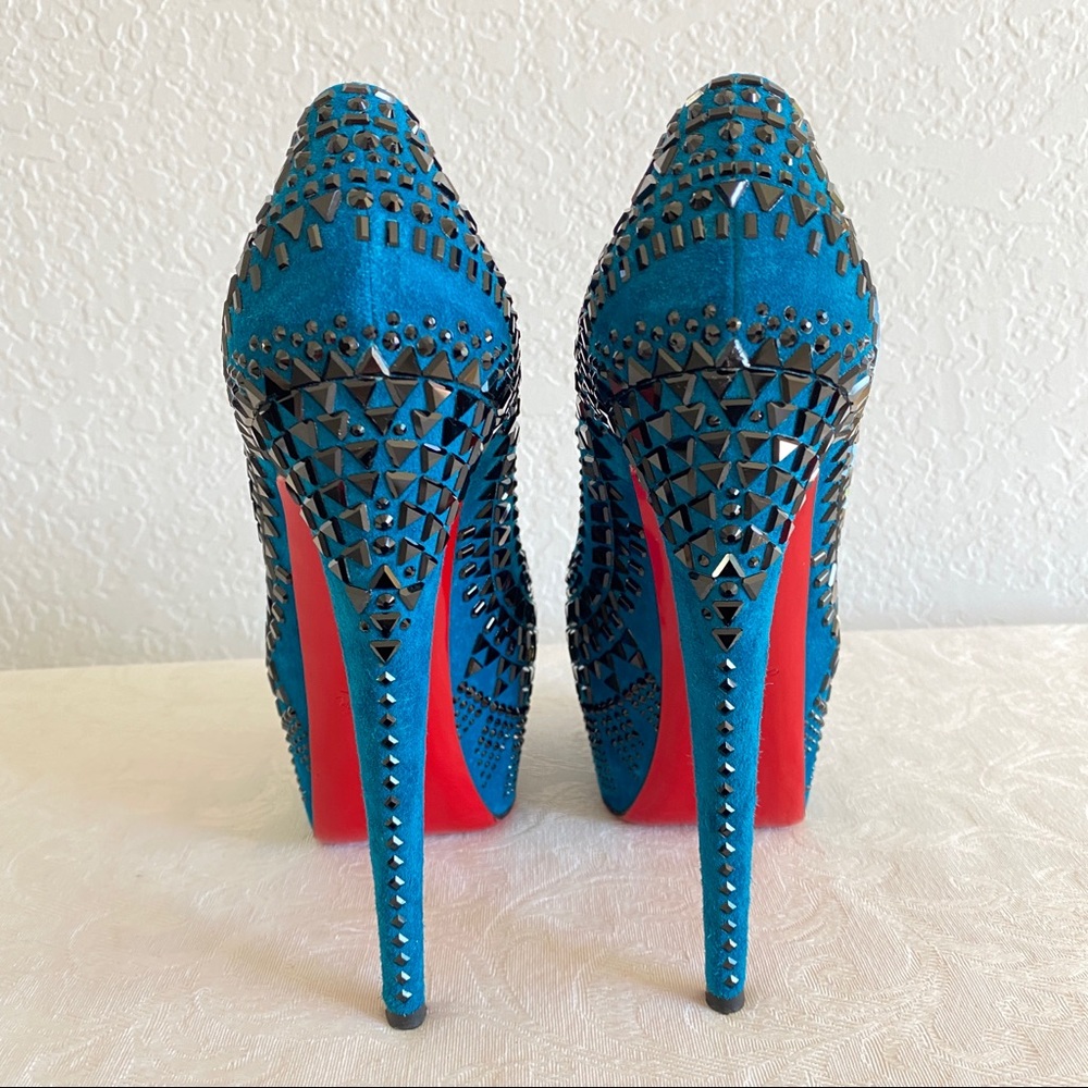 CHRISTIAN LOUBOUTIN Blue 
Decora Strass Suede platform Pumps - Picture 11 of 15